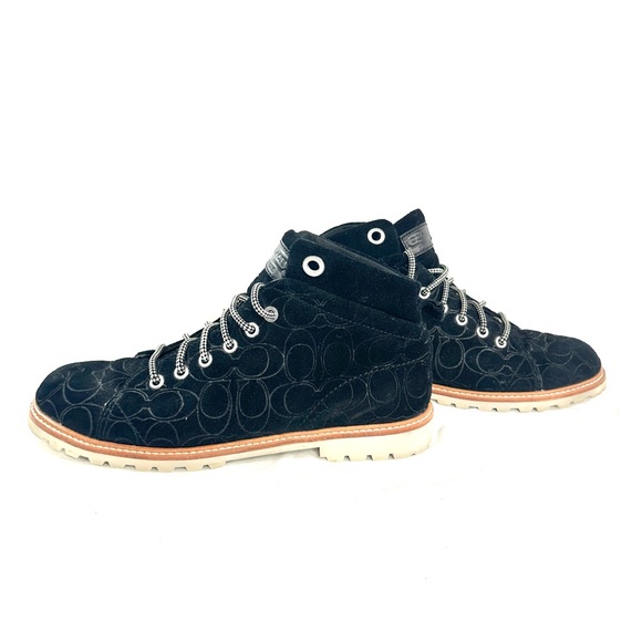 Coach Ester A4191 Women Size 10 Black Signature Embossed Suede Bootie Lace Up - Picture 6 of 8